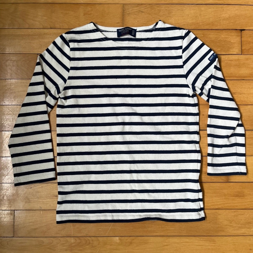Saint James L'Atelier Breton Stripe Shirt Navy White Made in France youth 10